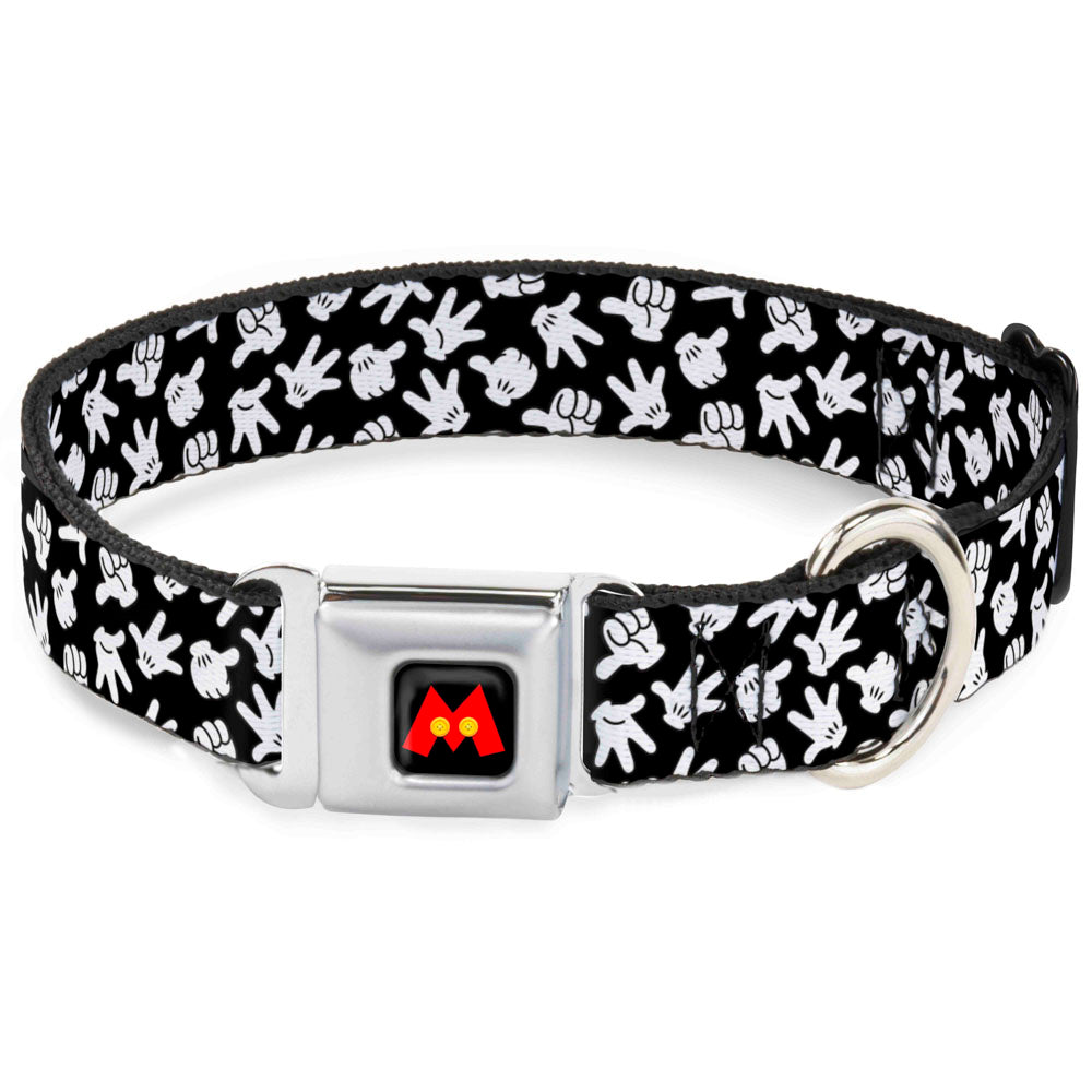 Mickey Mouse M Icon Full Color Black/Red/Yellow Seatbelt Buckle Collar - Mickey Mouse Hand Gestures2 Scattered Black/White Dog Collars Seatbelt Buckle Disney