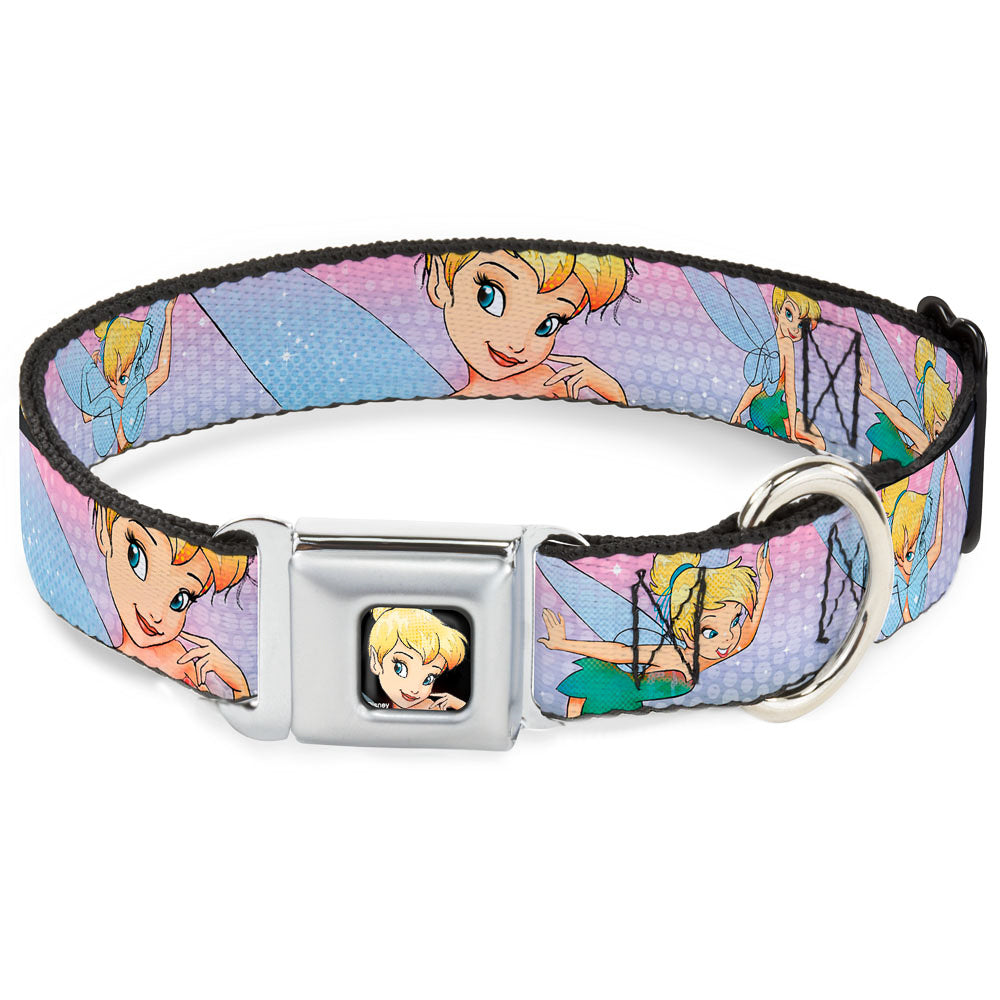 Tinker Bell CLOSE-UP Full Color Seatbelt Buckle Collar - Tinker Bell Poses Purple/Pink Fade Dog Collars Seatbelt Buckle Disney