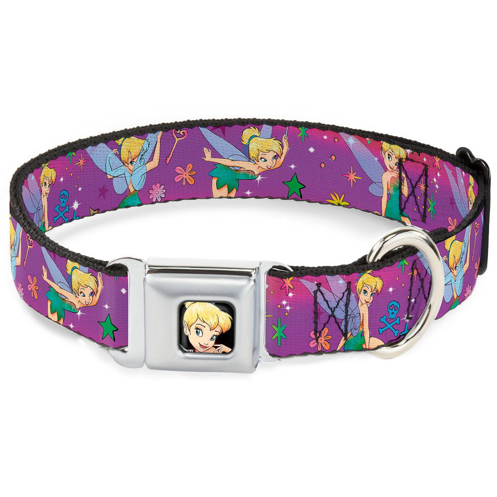 Tinker Bell CLOSE-UP Full Color Seatbelt Buckle Collar - Tinker Bell Poses/Flowers/Stars/Skull Purple Dog Collars Seatbelt Buckle Disney