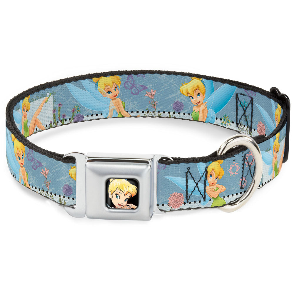 Tinker Bell CLOSE-UP Full Color Seatbelt Buckle Collar - Tinker Bell Garden Poses Dog Collars Seatbelt Buckle Disney