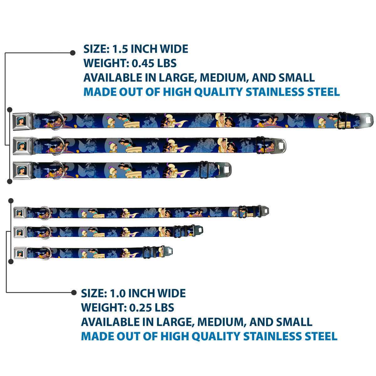 Jasmine CLOSE-UP Full Color Seatbelt Buckle Collar - Aladdin & Jasmine Scenes Dog Collars Seatbelt Buckle Disney
