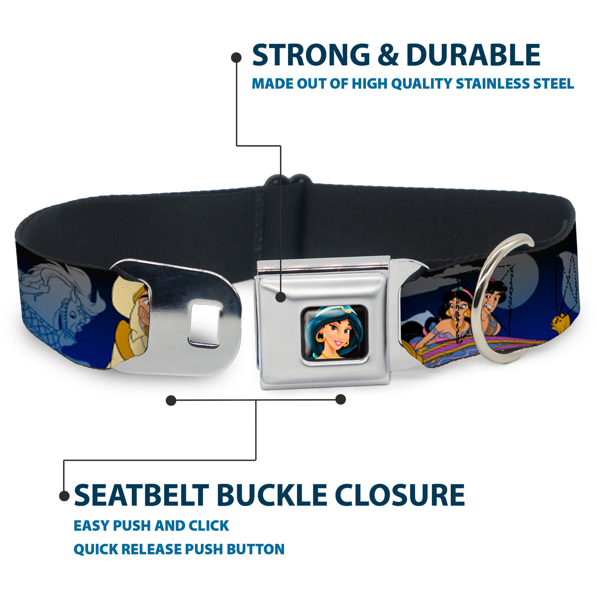 Jasmine CLOSE-UP Full Color Seatbelt Buckle Collar - Aladdin & Jasmine Scenes Dog Collars Seatbelt Buckle Disney