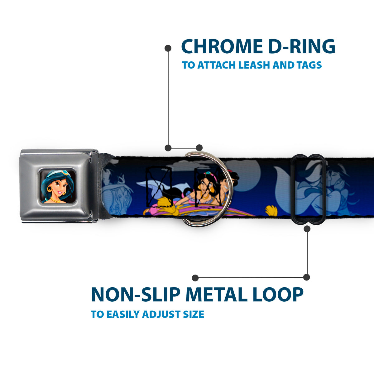 Jasmine CLOSE-UP Full Color Seatbelt Buckle Collar - Aladdin & Jasmine Scenes Dog Collars Seatbelt Buckle Disney