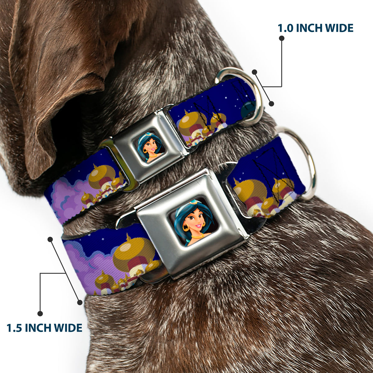 Jasmine CLOSE-UP Full Color Seatbelt Buckle Collar - Aladdin & Jasmine Magic Carpet Ride Scenes Dog Collars Seatbelt Buckle Disney