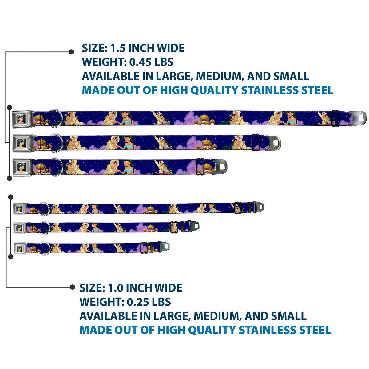 Jasmine CLOSE-UP Full Color Seatbelt Buckle Collar - Aladdin & Jasmine Magic Carpet Ride Scenes Dog Collars Seatbelt Buckle Disney