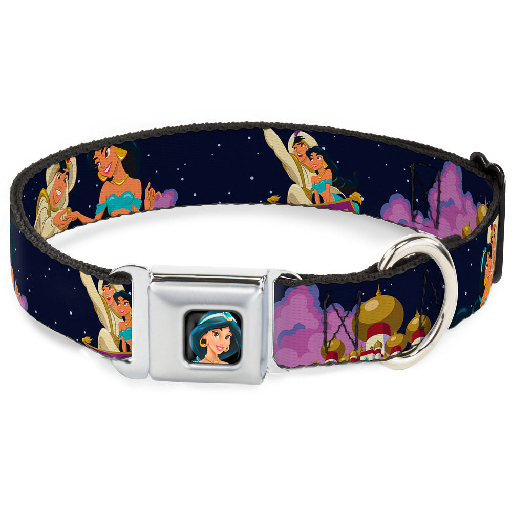 Jasmine CLOSE-UP Full Color Seatbelt Buckle Collar - Aladdin & Jasmine Magic Carpet Ride Scenes Dog Collars Seatbelt Buckle Disney