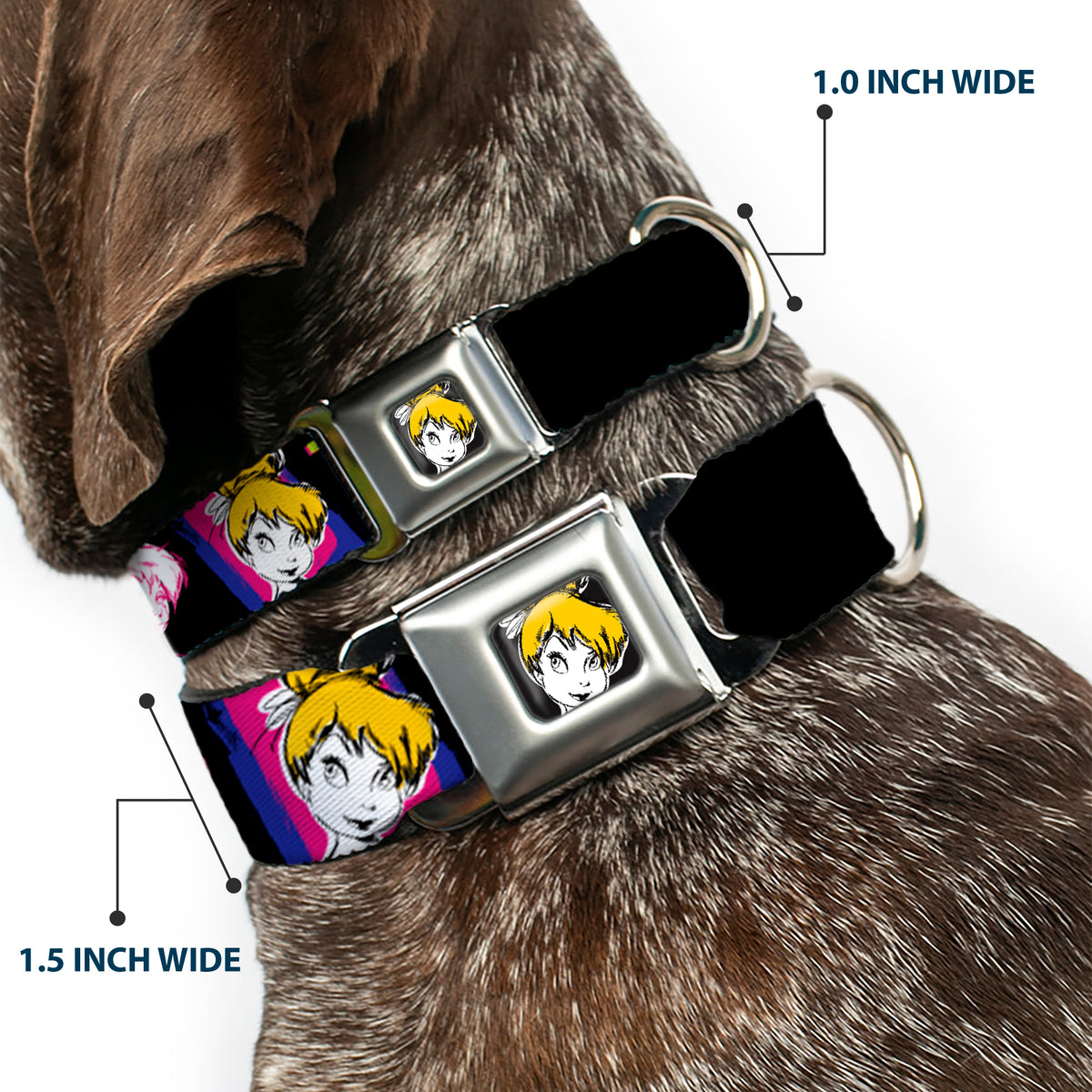 Tink Luxe Full Color Black White Seatbelt Buckle Collar - TINK LUXE Sketch Black/Multi Neon Dog Collars Seatbelt Buckle Disney