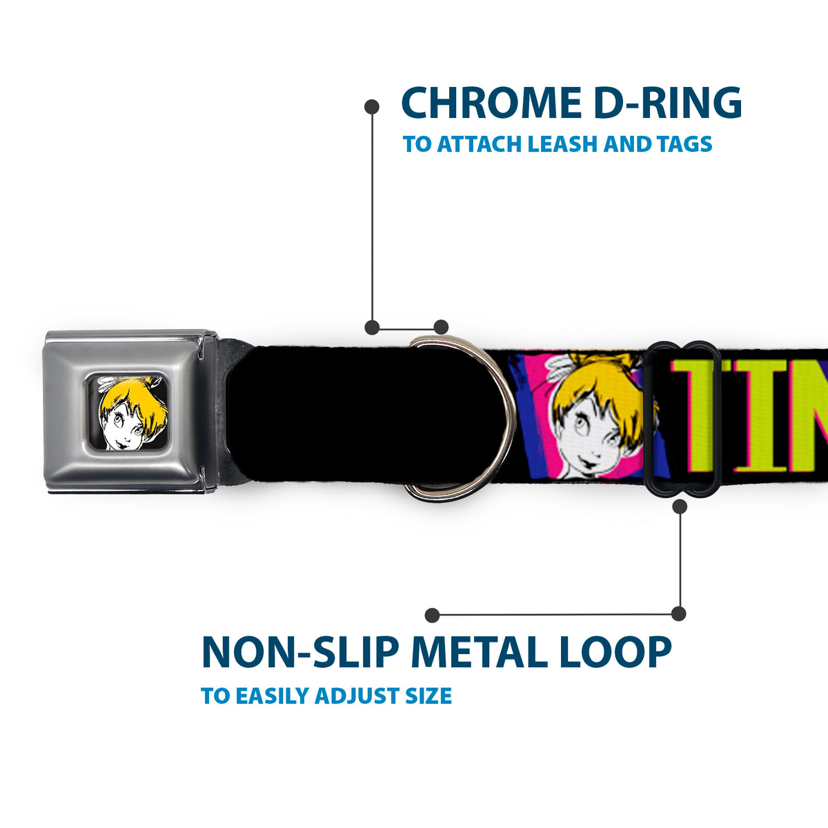 Tink Luxe Full Color Black White Seatbelt Buckle Collar - TINK LUXE Sketch Black/Multi Neon Dog Collars Seatbelt Buckle Disney