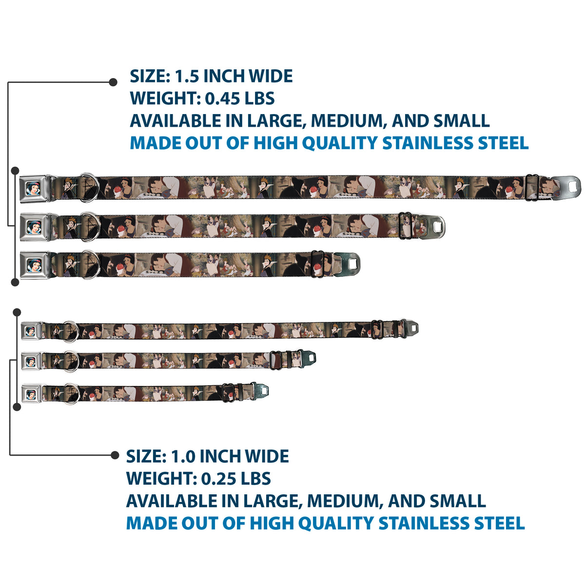 Snow White Full Color Black Seatbelt Buckle Collar - Snow White Scenes Dog Collars Seatbelt Buckle Disney