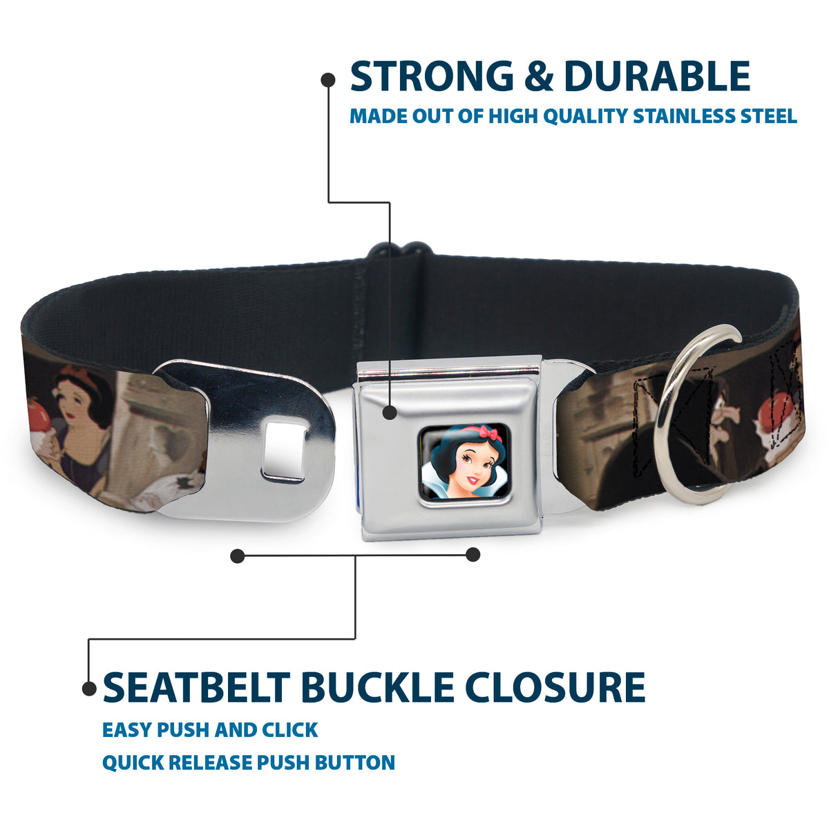 Snow White Full Color Black Seatbelt Buckle Collar - Snow White Scenes Dog Collars Seatbelt Buckle Disney