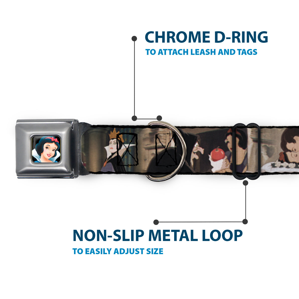 Snow White Full Color Black Seatbelt Buckle Collar - Snow White Scenes Dog Collars Seatbelt Buckle Disney
