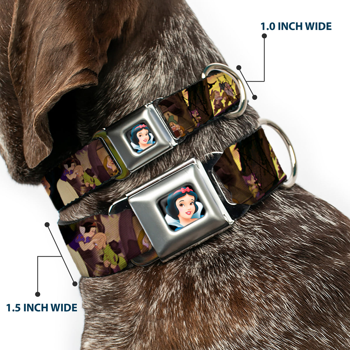 Snow White Full Color Black Seatbelt Buckle Collar - Snow White & the Seven Dwarfs Scenes Dog Collars Seatbelt Buckle Disney