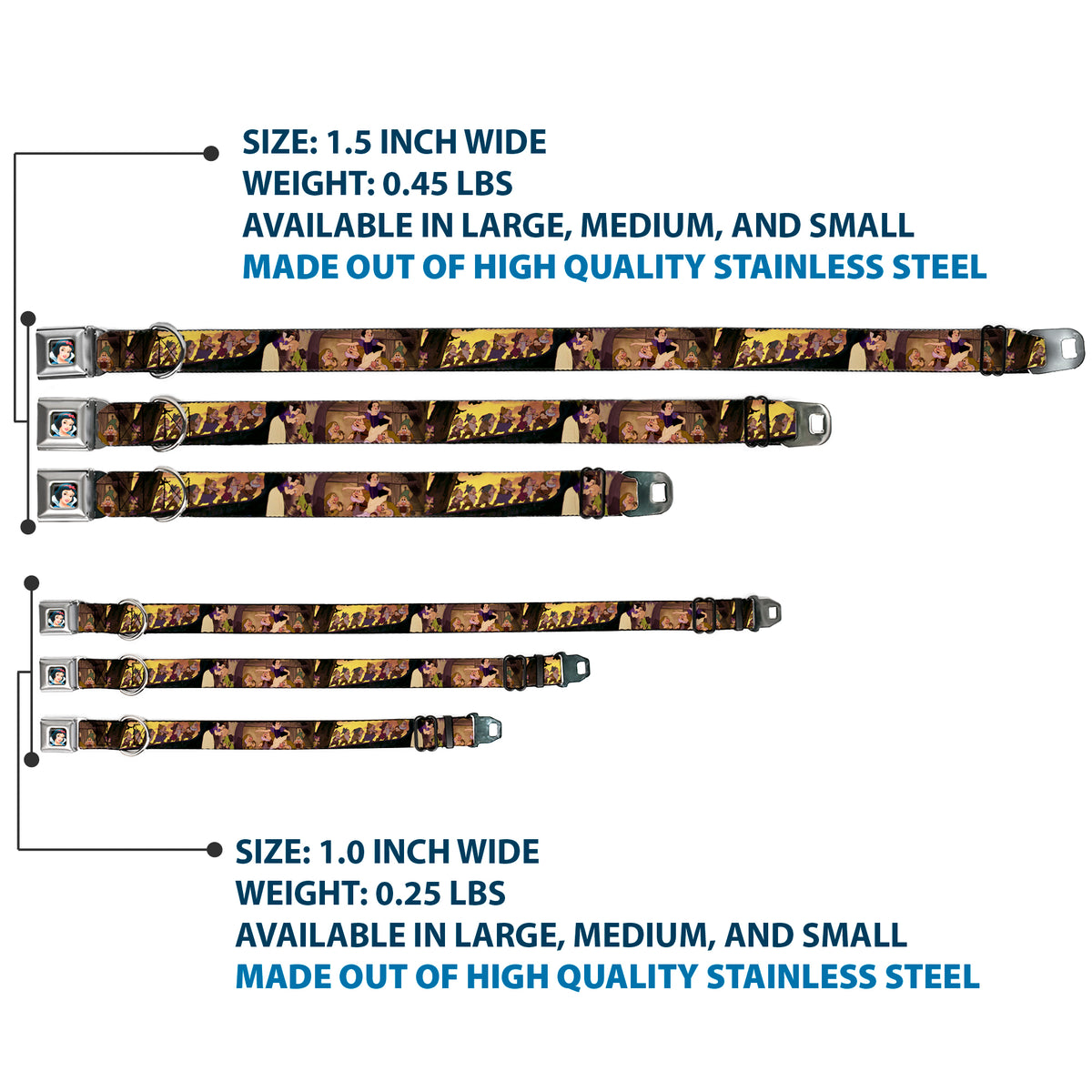Snow White Full Color Black Seatbelt Buckle Collar - Snow White & the Seven Dwarfs Scenes Dog Collars Seatbelt Buckle Disney