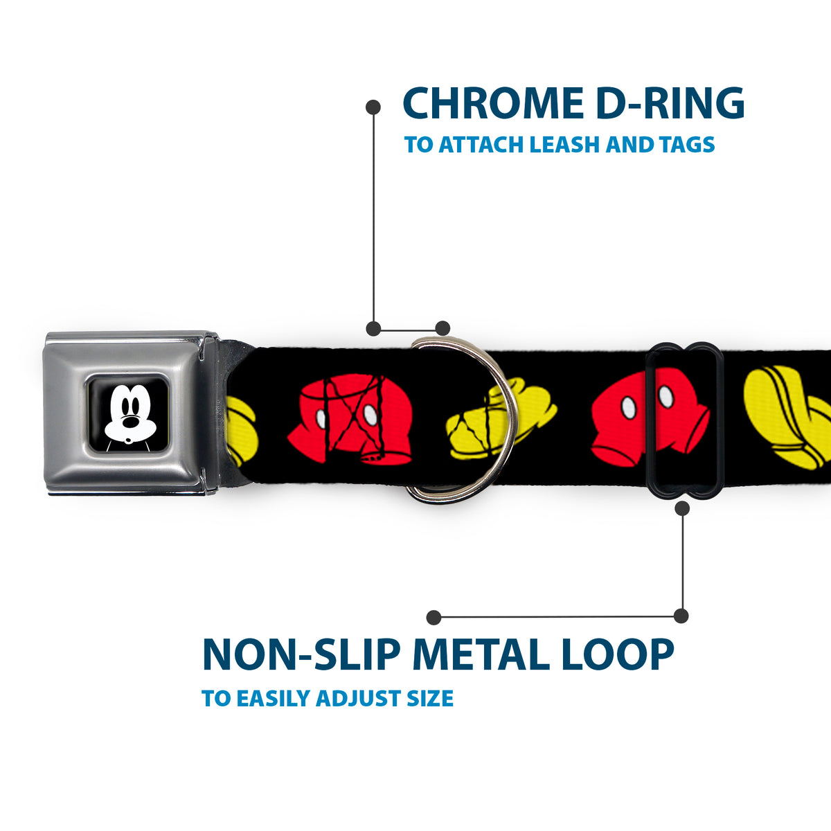 Mickey Mickey Mouse Expression4 Full Color Black/White Seatbelt Buckle Collar - Mickey Mouse Shorts and Shoes Black/Red/Yellow Dog Collars Seatbelt Buckle Disney
