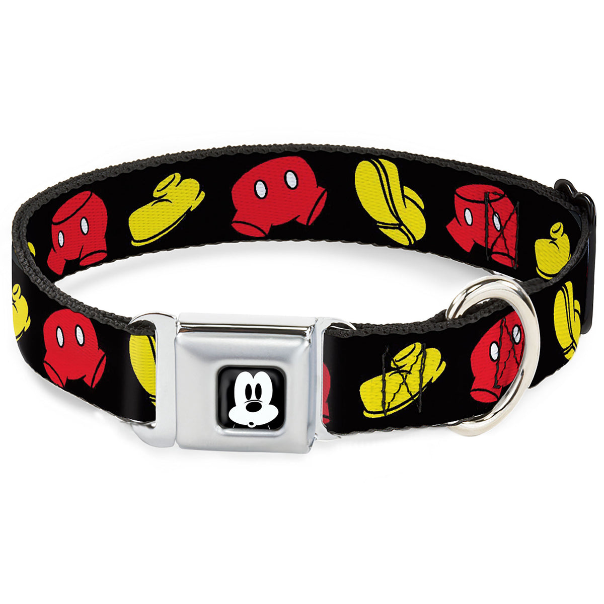 Mickey Mickey Mouse Expression4 Full Color Black/White Seatbelt Buckle Collar - Mickey Mouse Shorts and Shoes Black/Red/Yellow Dog Collars Seatbelt Buckle Disney