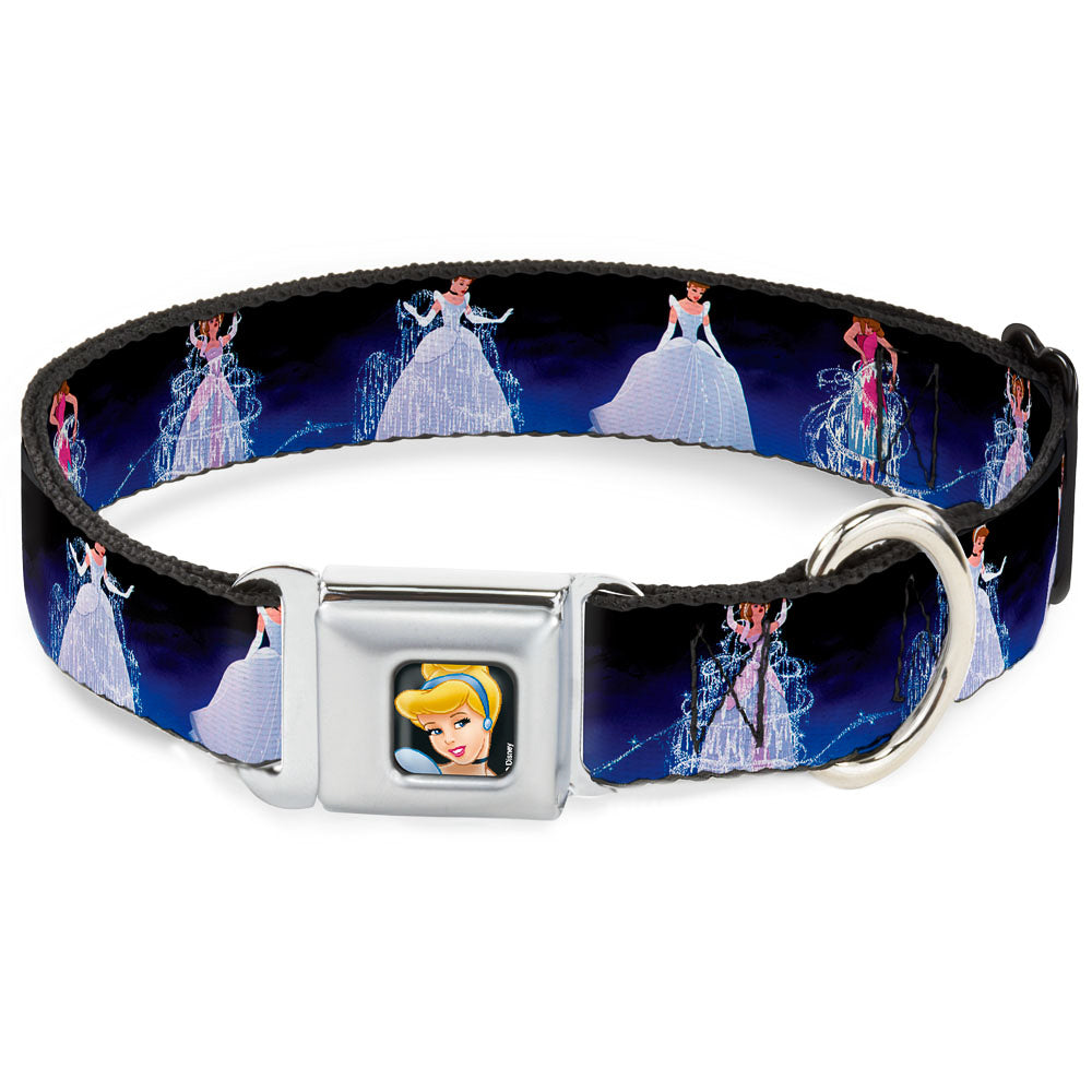 Cinderella CLOSE-UP Full Color Seatbelt Buckle Collar - Cinderella Transformation Blue Fade Dog Collars Seatbelt Buckle Disney