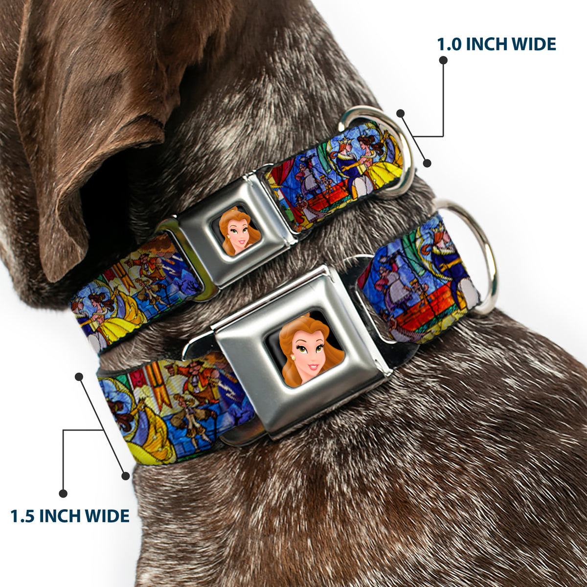 Belle CLOSE-UP Full Color Seatbelt Buckle Collar - Beauty & the Beast Stained Glass Scenes Dog Collars Seatbelt Buckle Disney