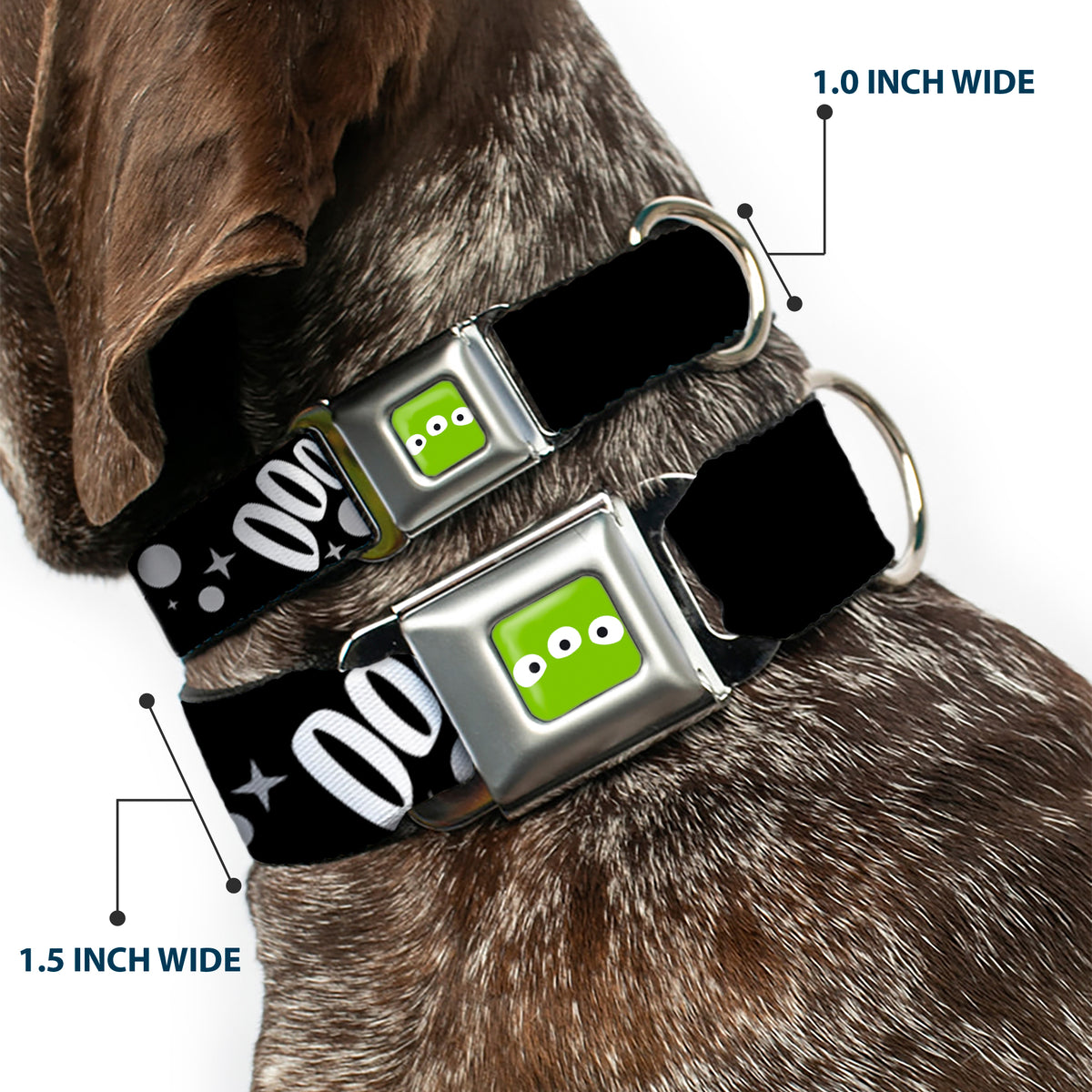 Toy Story Alien Eyes Full Color Green/Black/White Seatbelt Buckle Collar - Toy Story 3-Aliens OOOOOHHH Black/White/Gray Dog Collars Seatbelt Buckle Disney