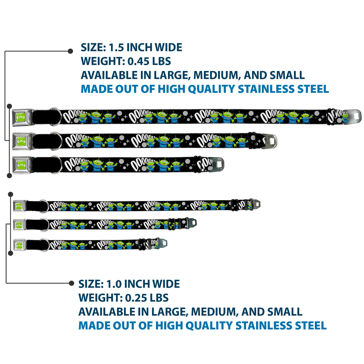 Toy Story Alien Eyes Full Color Green/Black/White Seatbelt Buckle Collar - Toy Story 3-Aliens OOOOOHHH Black/White/Gray Dog Collars Seatbelt Buckle Disney