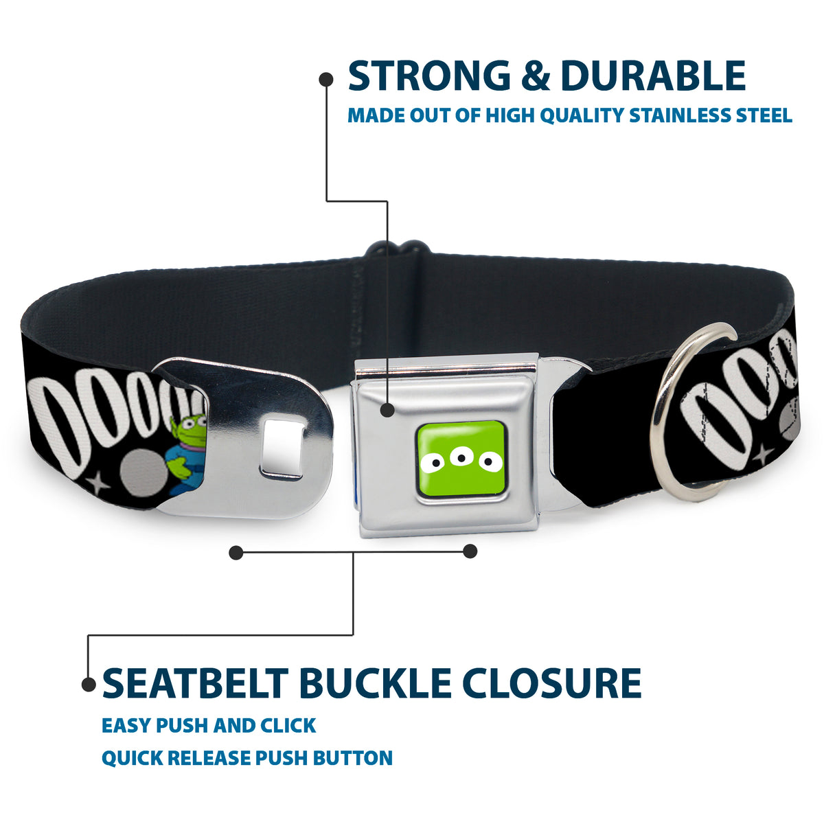 Toy Story Alien Eyes Full Color Green/Black/White Seatbelt Buckle Collar - Toy Story 3-Aliens OOOOOHHH Black/White/Gray Dog Collars Seatbelt Buckle Disney