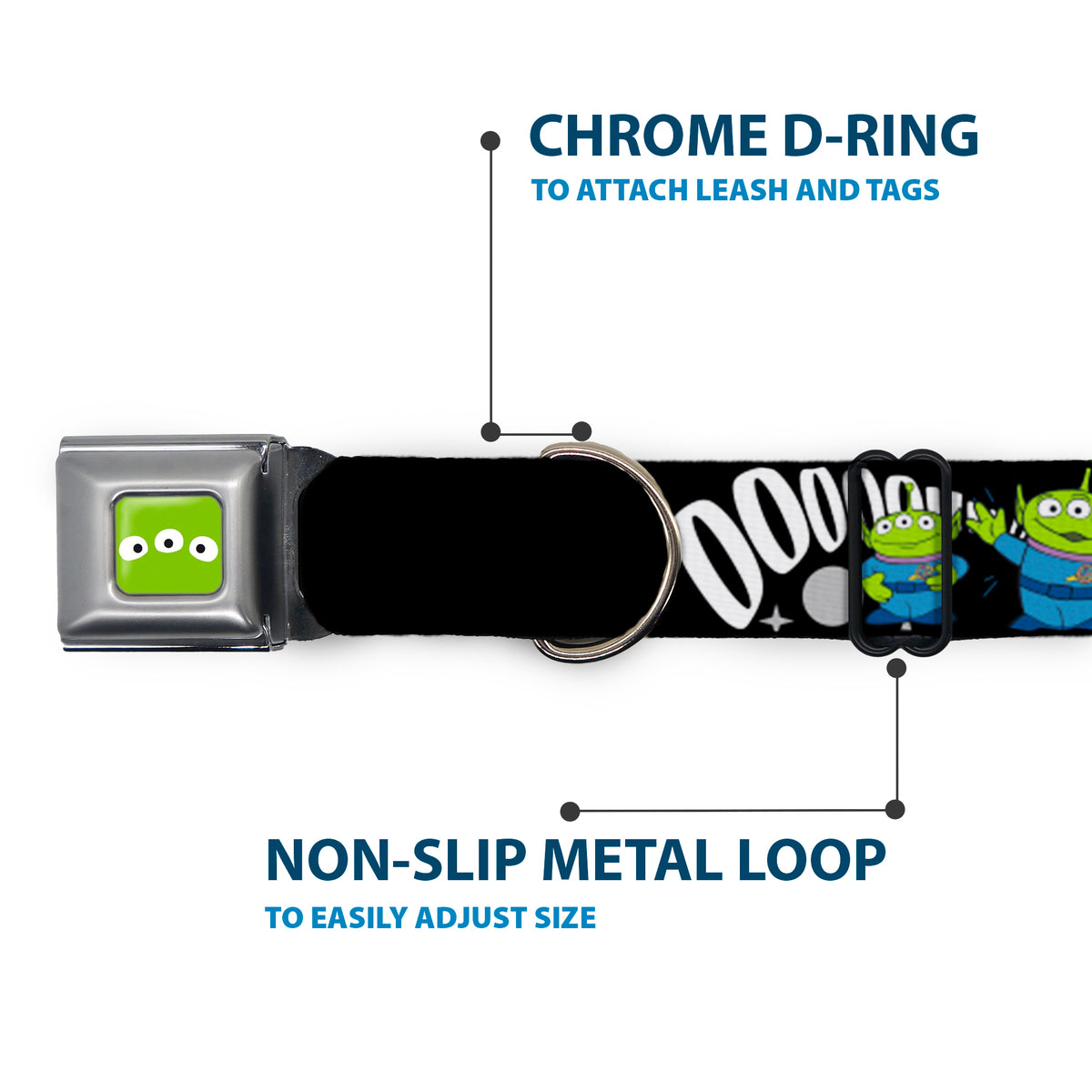Toy Story Alien Eyes Full Color Green/Black/White Seatbelt Buckle Collar - Toy Story 3-Aliens OOOOOHHH Black/White/Gray Dog Collars Seatbelt Buckle Disney