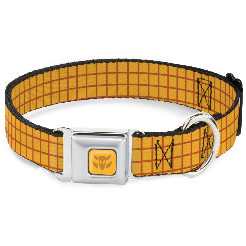 Toy Story Woody Cowboy Buckle Logo Full Color Golds Seatbelt Buckle Collar - Toy Story Woody Bounding Plaid Shirt Gold/Red Dog Collars Seatbelt Buckle Disney