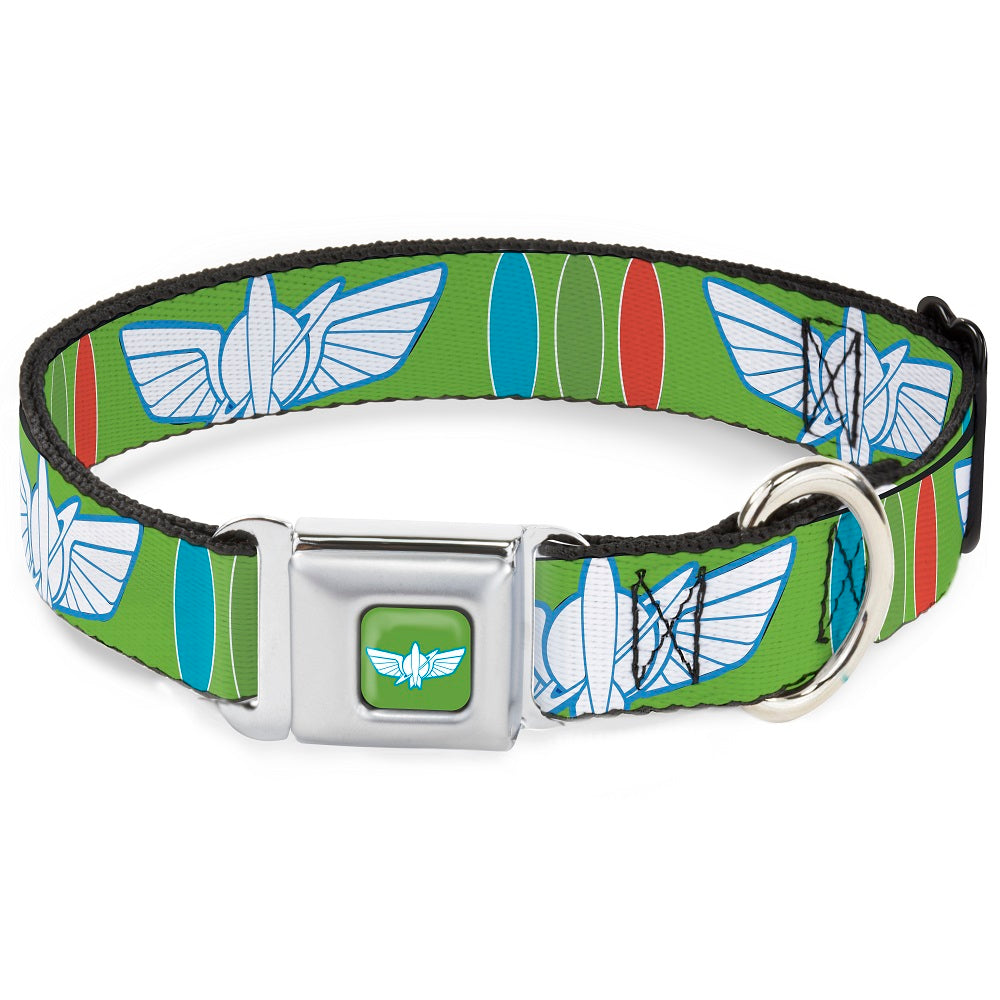 Toy Story Buzz Lightyear Space Ranger Wings Icon Full Color Green/Blue/White Seatbelt Buckle Collar - Toy Story Buzz Lightyear Bounding Space Ranger Logo/Buttons Green/White/Blue/Red Dog Collars Seatbelt Buckle Disney