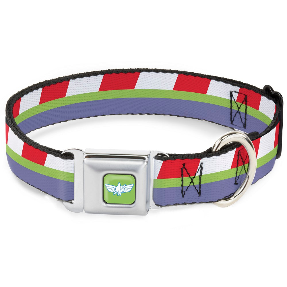 Toy Story Buzz Lightyear Space Ranger Wings Icon Full Color Green/Blue/White Seatbelt Buckle Collar - Toy Story Buzz Lightyear Space Ranger Logo/Striping Red/White/Green/Purple Dog Collars Seatbelt Buckle Disney