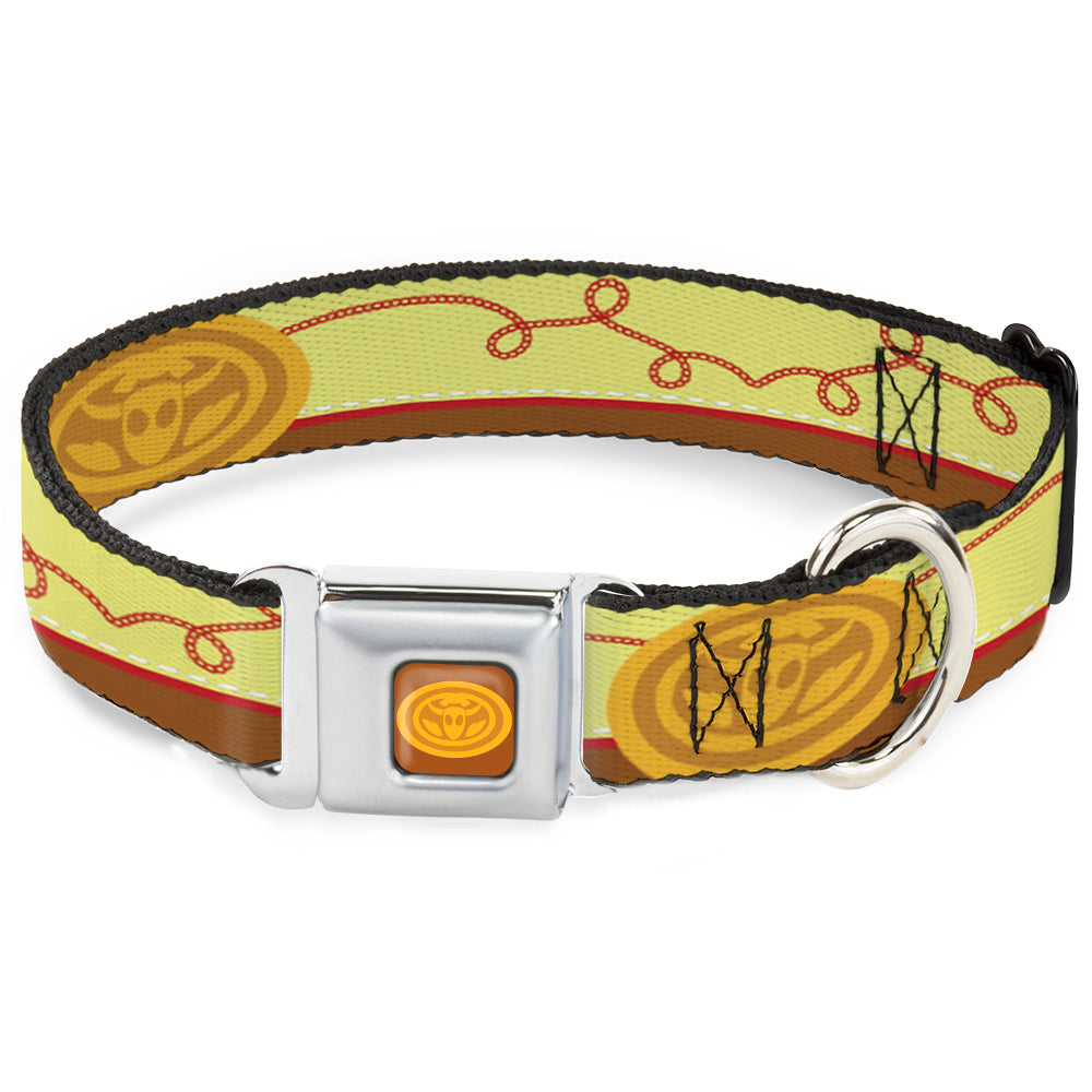 Toy Story Jessie Cowboy Buckle Logo Browns Seatbelt Buckle Collar - Toy Story Jessie Bounding Cowboy Buckle Lasso Stripe Yellow/Red/Brown Dog Collars Seatbelt Buckle Disney