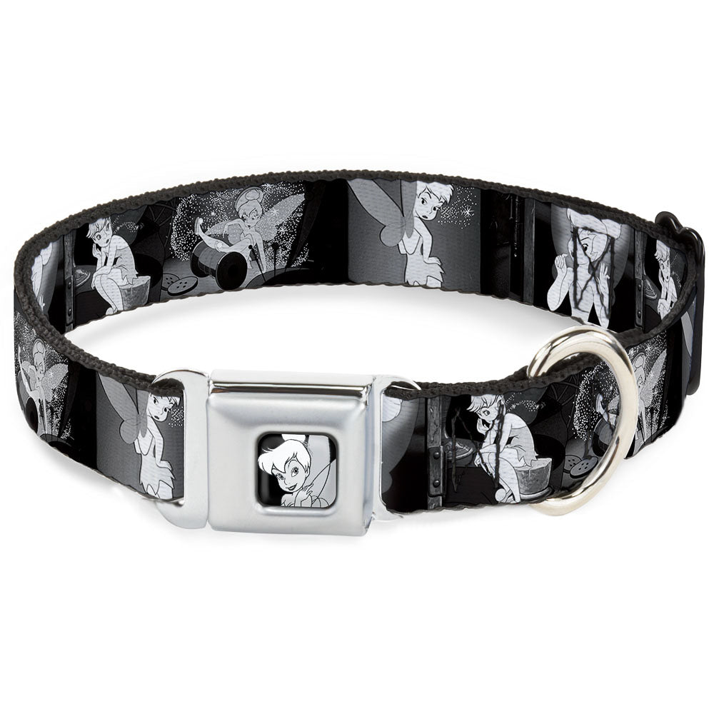 Tinker Bell CLOSE-UP Full Color Black White Seatbelt Buckle Collar - Tinker Bell Scenes Black/White Dog Collars Seatbelt Buckle Disney
