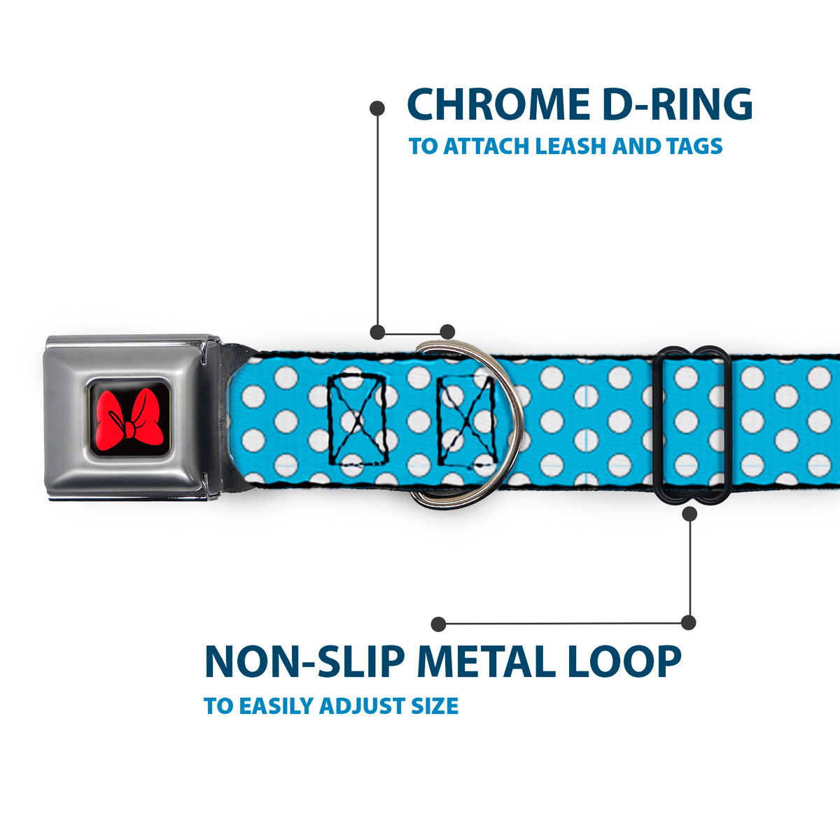 Dog Collar DYYR-Minnie Mouse Bow Full Color Black/Red - Minnie Mouse Dots Blue/Black/White Dog Collars Seatbelt Buckle Disney