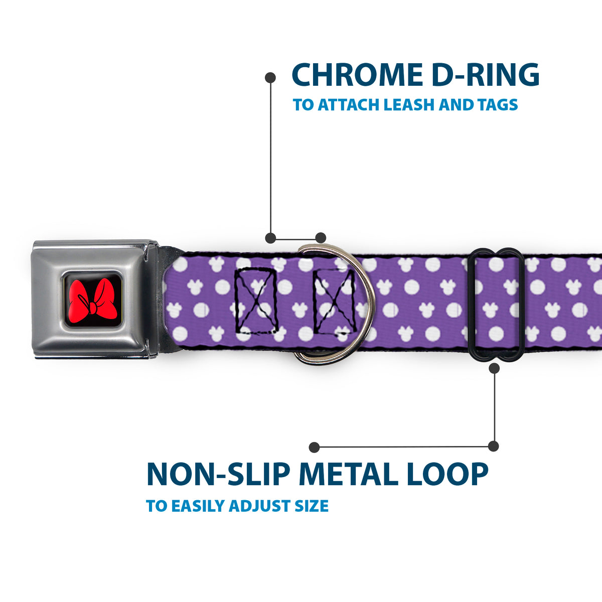 Dog Collar DYYR-Minnie Mouse Bow Full Color Black/Red - Minnie Mouse Ears Monogram/Dots Purple/White Dog Collars Seatbelt Buckle Disney