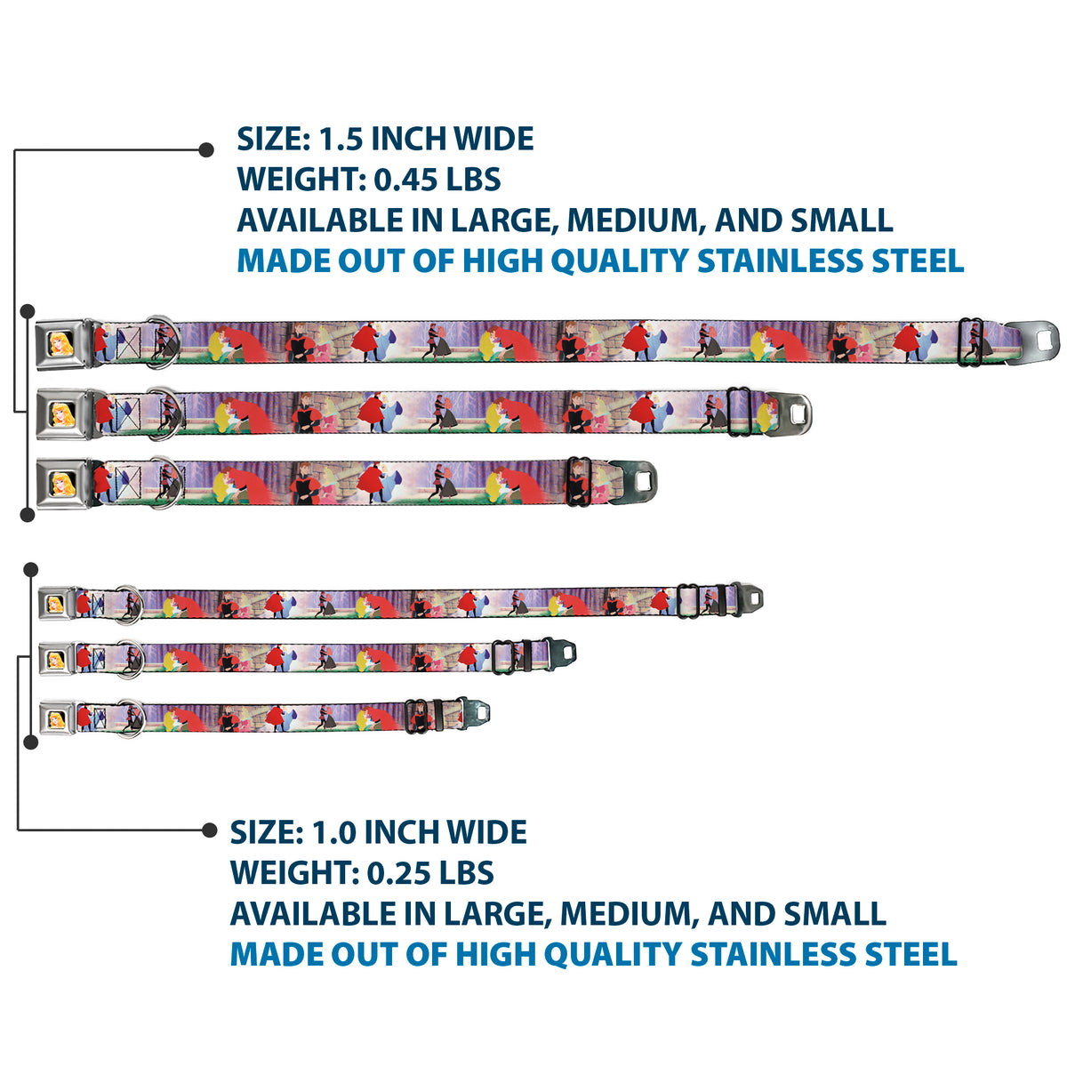Sleeping Beauty Princess Aurora Full Color Seatbelt Buckle Collar - Sleeping Beauty & Prince Scenes Dog Collars Seatbelt Buckle Disney