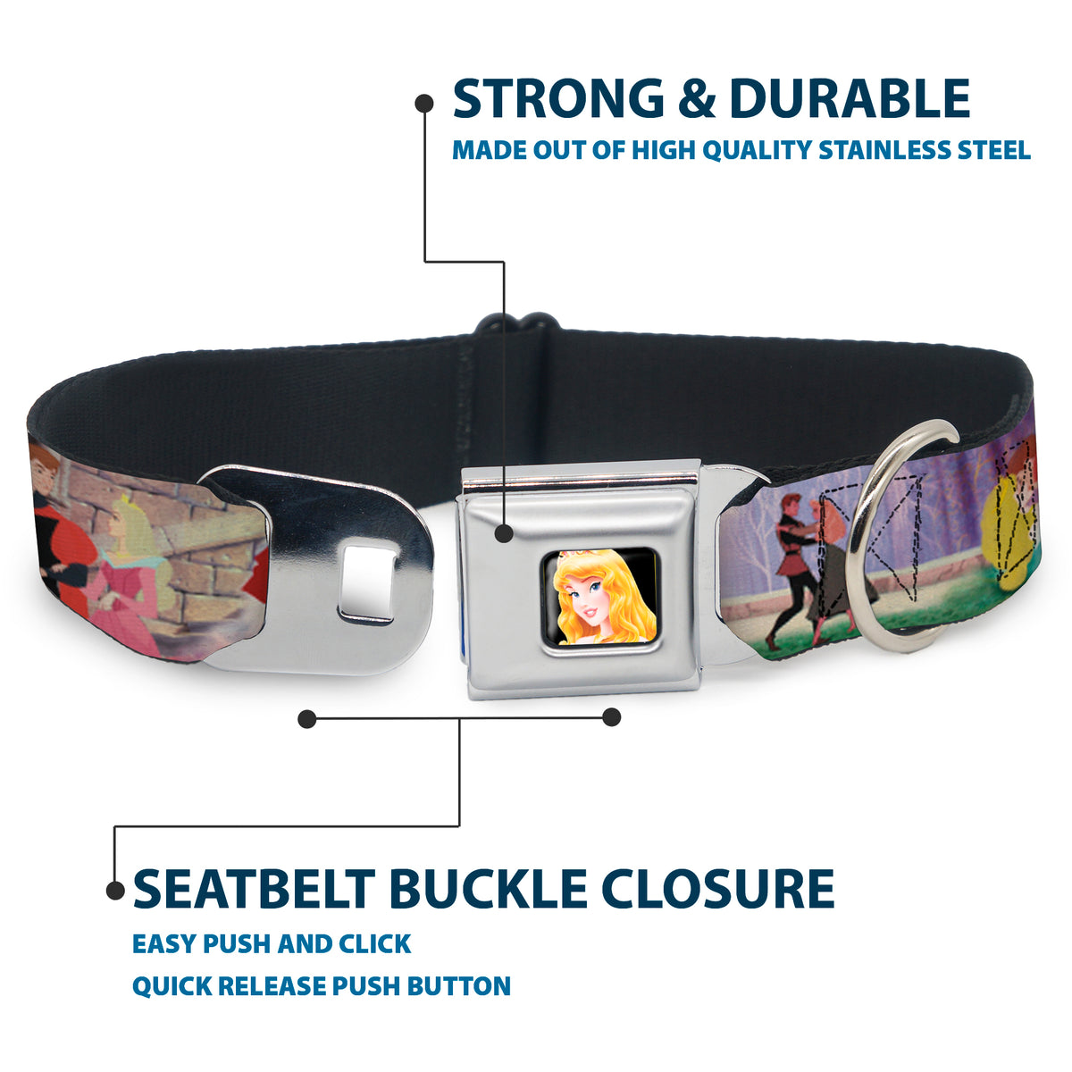 Sleeping Beauty Princess Aurora Full Color Seatbelt Buckle Collar - Sleeping Beauty & Prince Scenes Dog Collars Seatbelt Buckle Disney