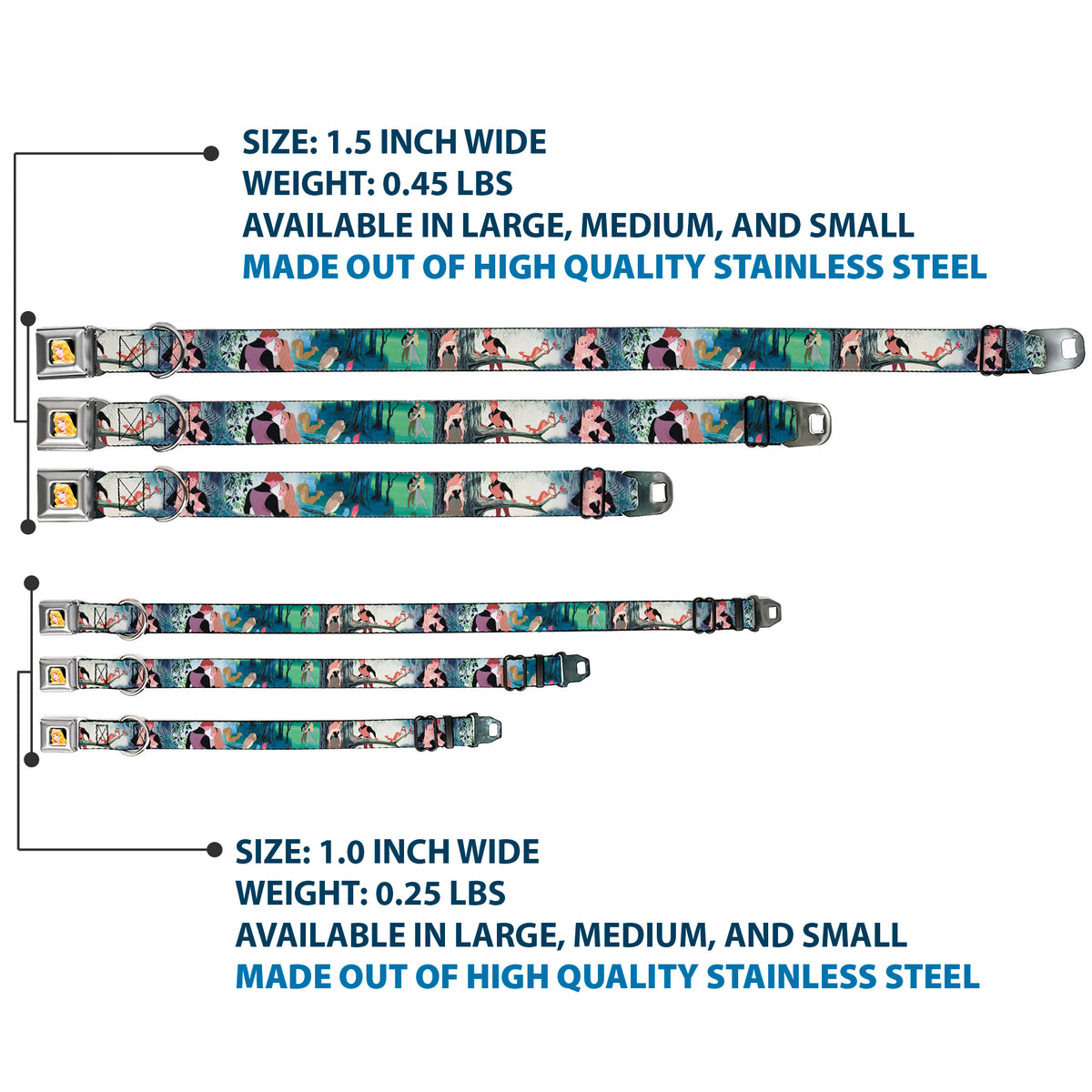 Sleeping Beauty Full Color Seatbelt Buckle Collar - Sleeping Beauty Woods Scenes Dog Collars Seatbelt Buckle Disney