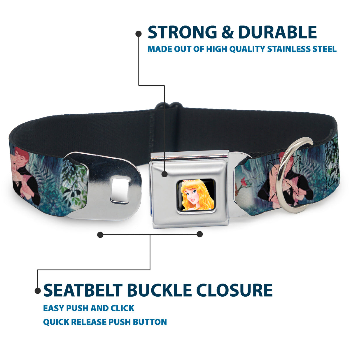Sleeping Beauty Full Color Seatbelt Buckle Collar - Sleeping Beauty Woods Scenes Dog Collars Seatbelt Buckle Disney