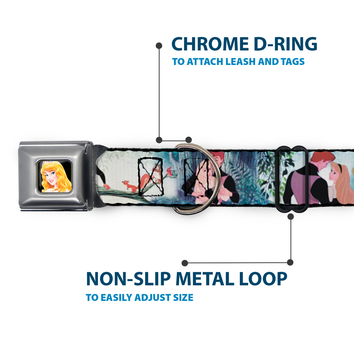 Sleeping Beauty Full Color Seatbelt Buckle Collar - Sleeping Beauty Woods Scenes Dog Collars Seatbelt Buckle Disney