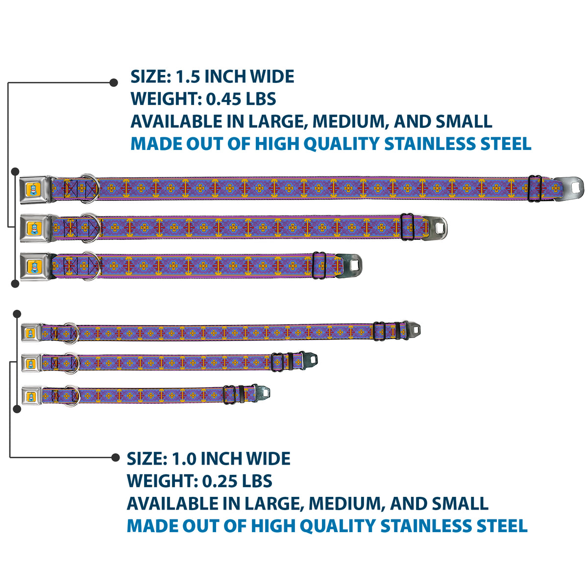 Classic Aladdin Genie Smiling Expression Full Color Yellow Seatbelt Buckle Collar - Classic Aladdin Magic Carpet Tapestry Blue/Purple/Gold/Red Dog Collars Seatbelt Buckle Disney