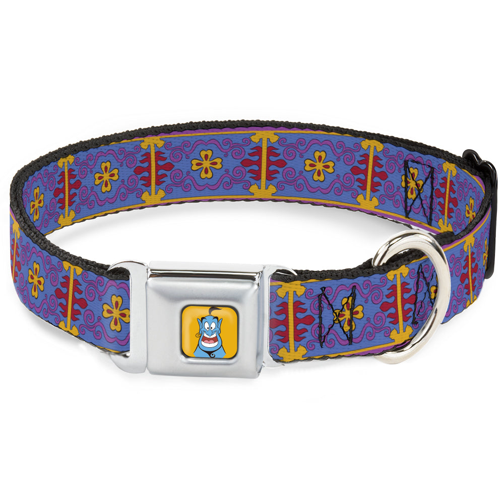 Classic Aladdin Genie Smiling Expression Full Color Yellow Seatbelt Buckle Collar - Classic Aladdin Magic Carpet Tapestry Blue/Purple/Gold/Red Dog Collars Seatbelt Buckle Disney