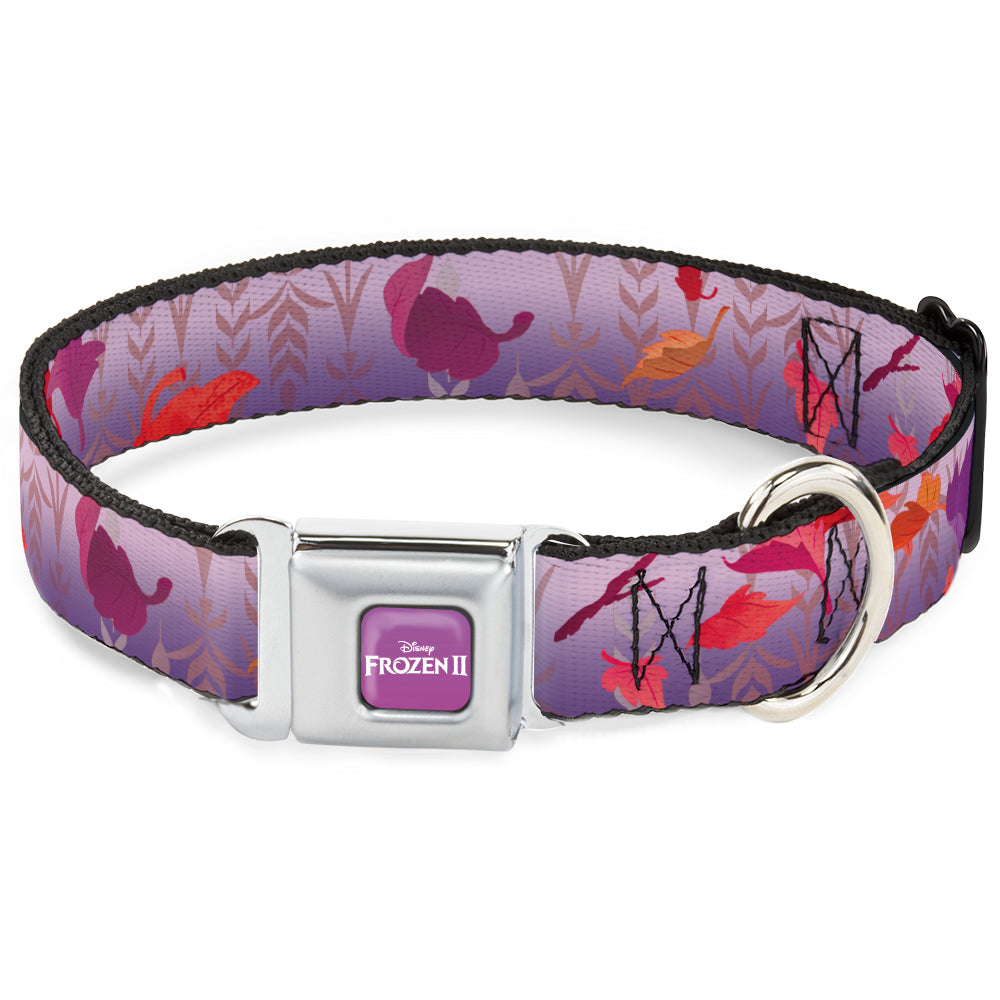Disney FROZEN II Logo Full Color Purple/White Seatbelt Buckle Collar - Frozen II Swirling Leaves/Floral Trim Purples/Reds Dog Collars Seatbelt Buckle Disney