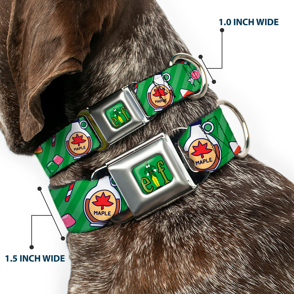 Buddy the ELF Title Logo Full Color Green Seatbelt Buckle Collar - Elf Sweets Icons Scattered Stripe Greens Dog Collars Seatbelt Buckle Elf