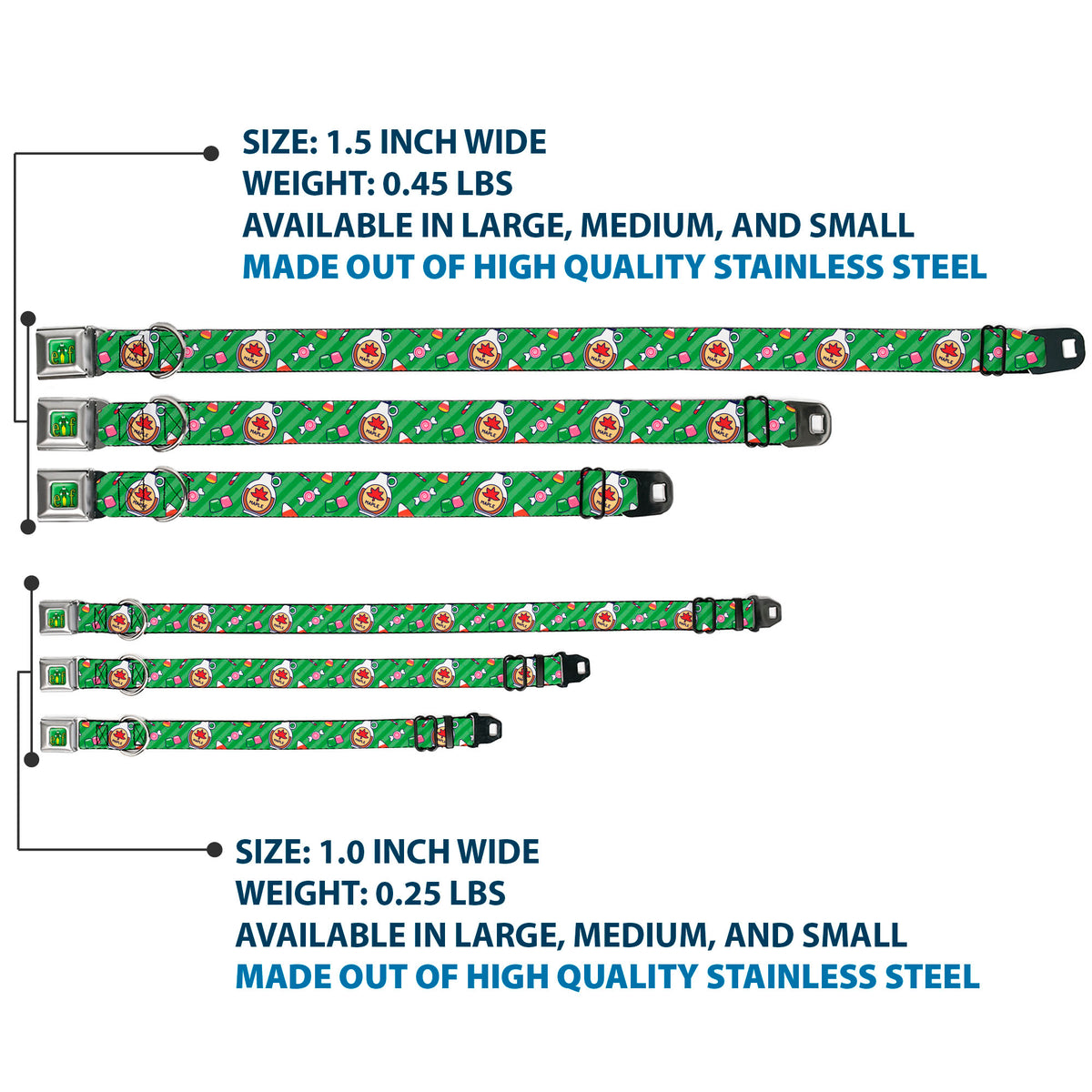 Buddy the ELF Title Logo Full Color Green Seatbelt Buckle Collar - Elf Sweets Icons Scattered Stripe Greens Dog Collars Seatbelt Buckle Elf