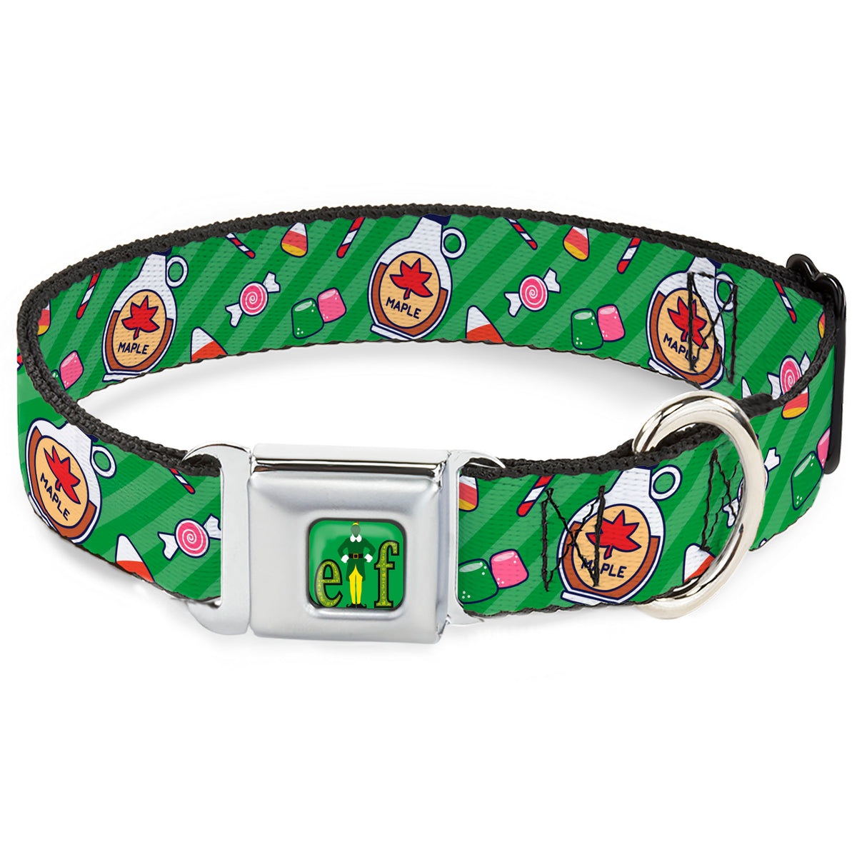 Buddy the ELF Title Logo Full Color Green Seatbelt Buckle Collar - Elf Sweets Icons Scattered Stripe Greens Dog Collars Seatbelt Buckle Elf