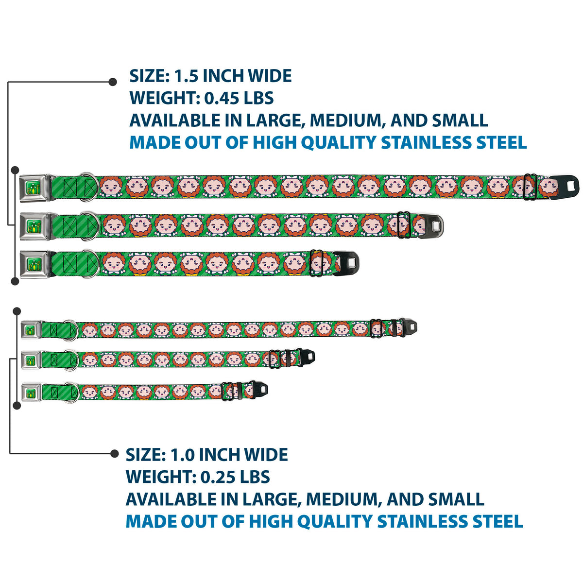 Buddy the ELF Title Logo Full Color Green Seatbelt Buckle Collar - Elf Chibi Buddy Face Flip Stripe Greens Dog Collars Seatbelt Buckle Elf