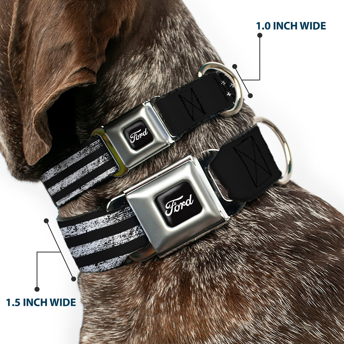 FORD Script Full Color Black/White Seatbelt Buckle Collar - FORD Oval Americana Weathered Black/White Dog Collars Seatbelt Buckle Ford