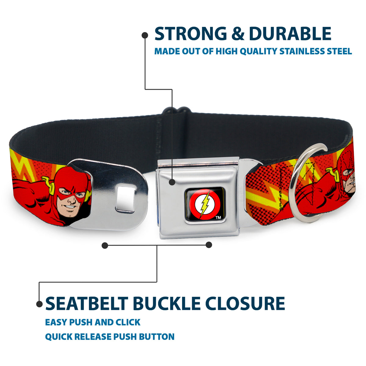 Flash Logo Black Seatbelt Buckle Collar - The Flash BOOM-KABOOM! Dog Collars Seatbelt Buckle DC Comics