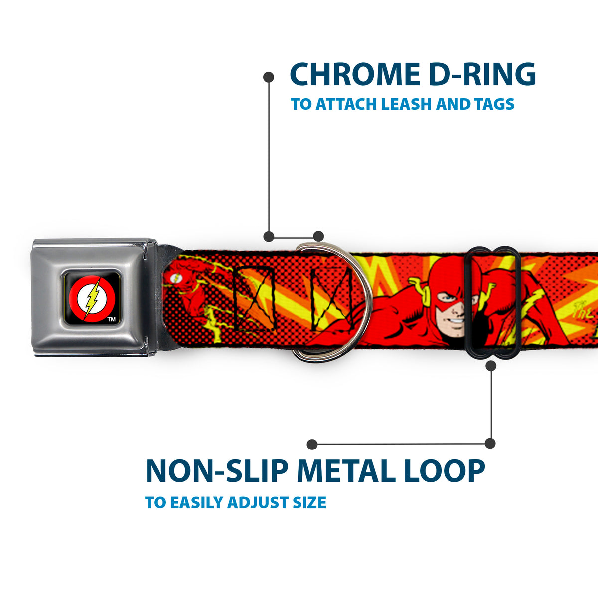 Flash Logo Black Seatbelt Buckle Collar - The Flash BOOM-KABOOM! Dog Collars Seatbelt Buckle DC Comics