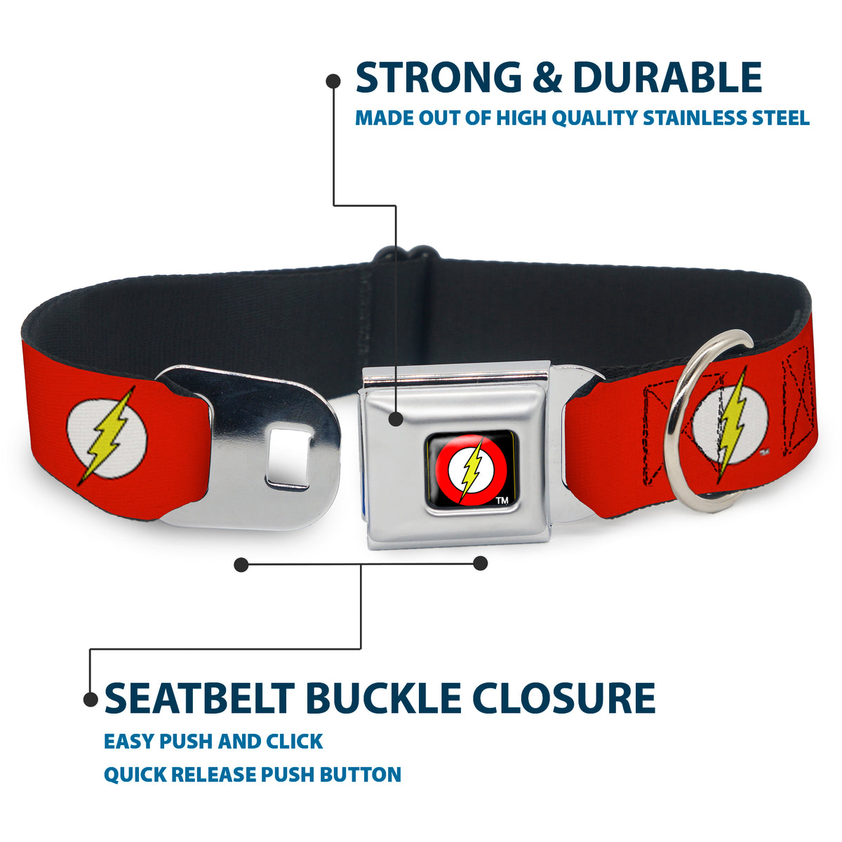 Flash Logo Black Seatbelt Buckle Collar - Flash Logo Red/White/Yellow Dog Collars Seatbelt Buckle DC Comics