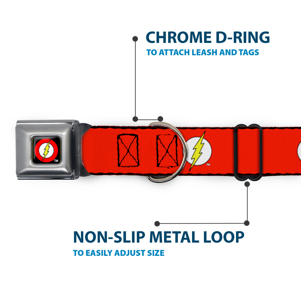 Flash Logo Black Seatbelt Buckle Collar - Flash Logo Red/White/Yellow Dog Collars Seatbelt Buckle DC Comics