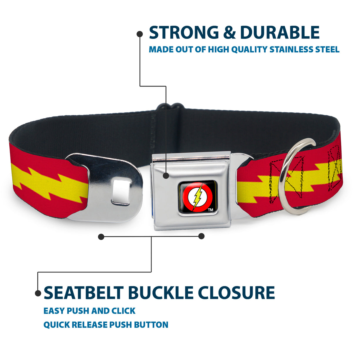 Flash Logo Black Seatbelt Buckle Collar - The Flash Bolt Stripe Red/Yellow Dog Collars Seatbelt Buckle DC Comics